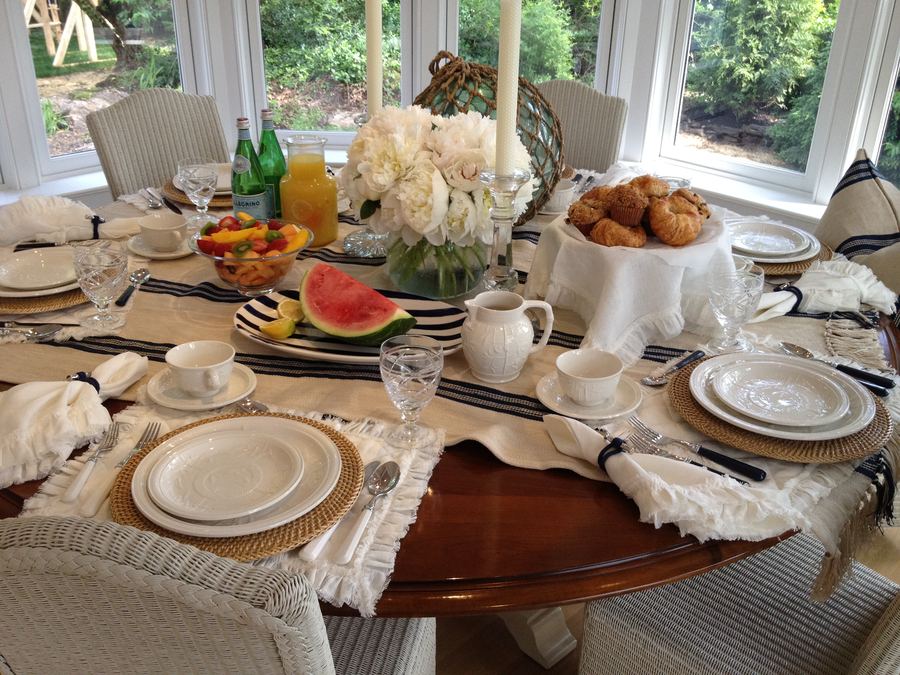 Spring brunch, white peonies, watermelon and citrus