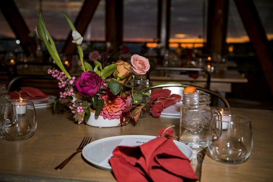 The Well, Powder Mountain: garden roses, red napkin, mason jar