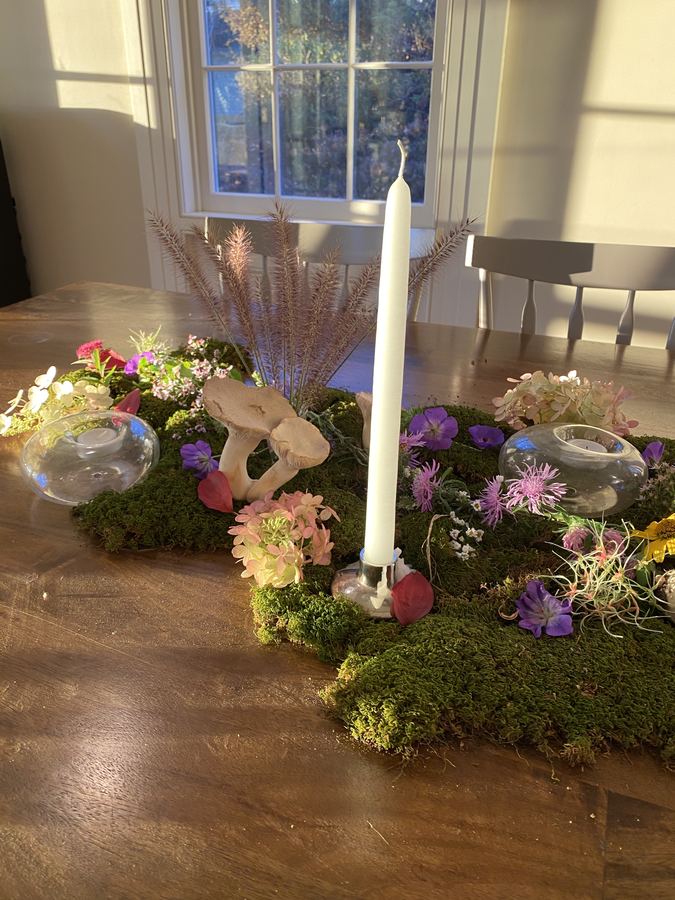 Moss centerpiece by the window