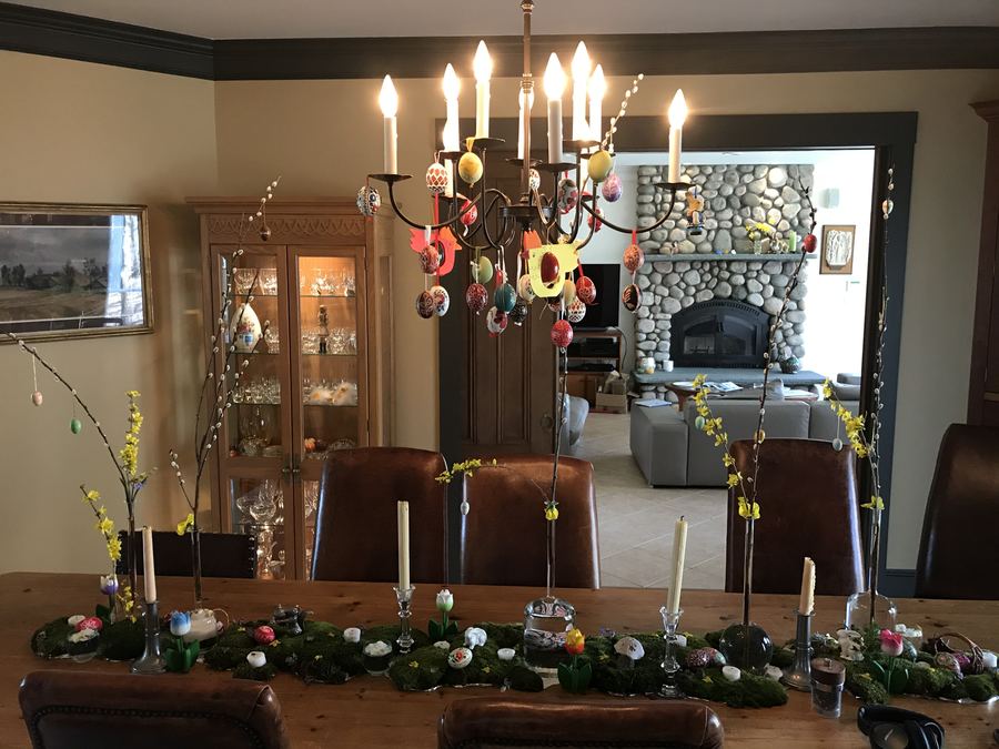 Easter table, candles lit, evening