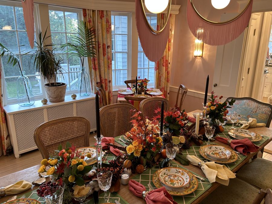 Thanksgiving wide, pink swag, fall florals