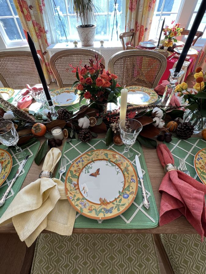 Thanksgiving, place setting with pumpkin and yellow napkin