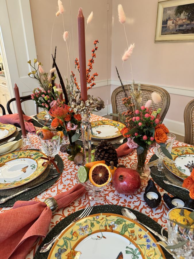 Thanksgiving close, pomegranate and pinecone
