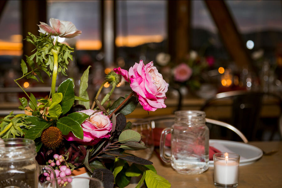 The Well, Powder Mountain: pink roses and anemones at sunset