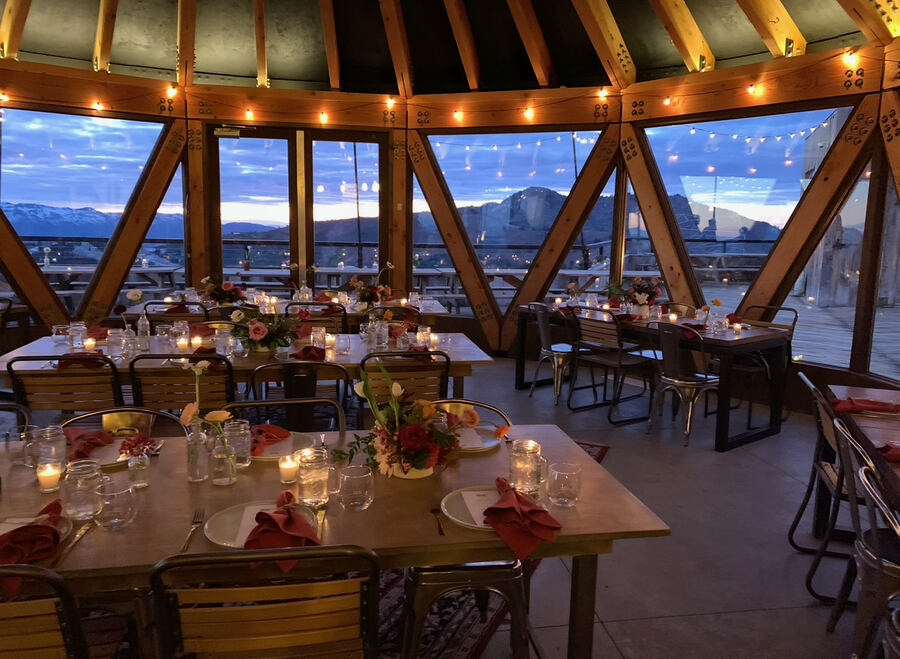 The Well, Powder Mountain: yurt tables by day, mountains