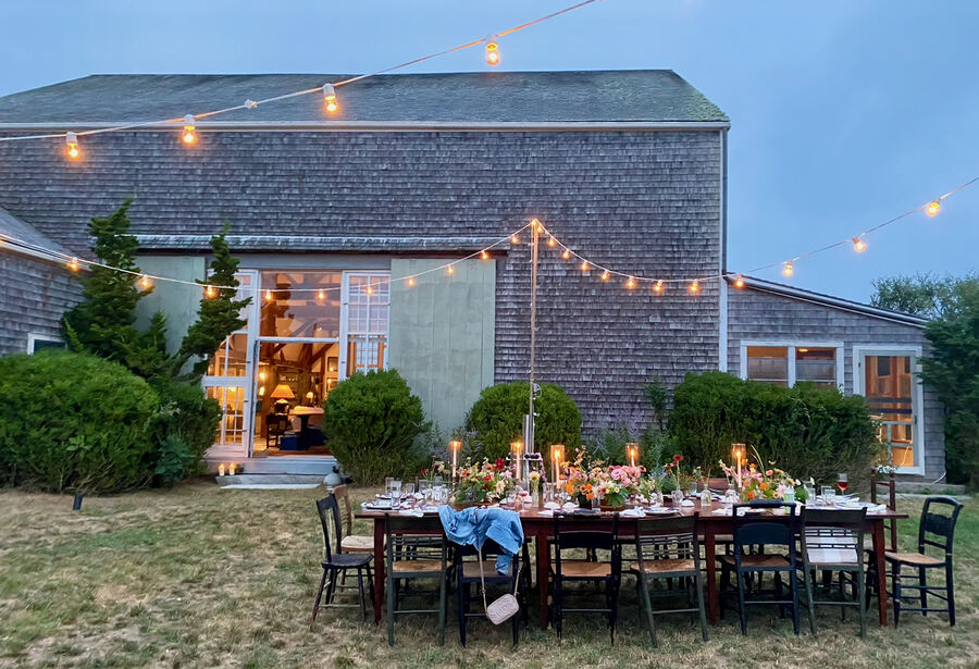 Martha's Vineyard: farmhouse, string lights and the long table