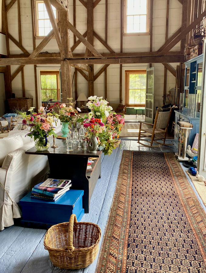 Martha's Vineyard: barn interior with flowers