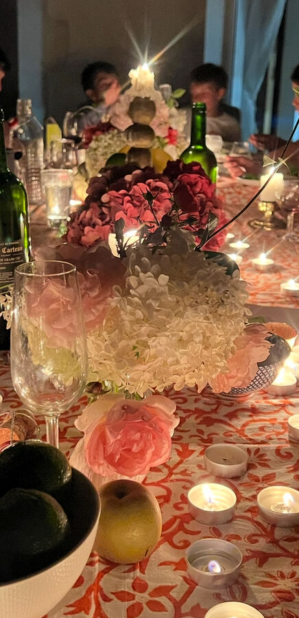 Birthday dinner by candlelight, Île de Ré, limes and hydrangeas
